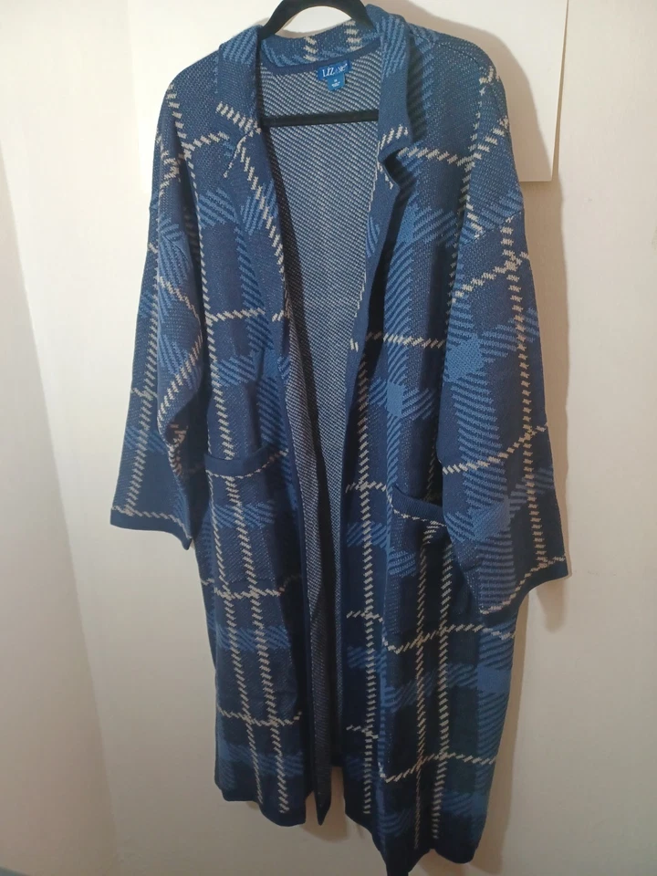 Cárdigan Liz And Me Largo Abrigo Frente Abierto Cuadros Nuevo Sin Etiquetas Talla 3X Foto 2 de 4