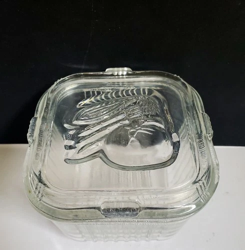 FEDERAL GLASS 4" x 4" Vintage Refrigerator Dish Embossed Vegetable Lid