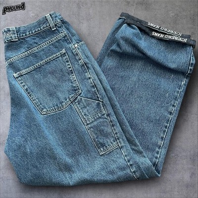 Iceberg Jeans Pants Mens 36 Blue Made In Italy Wide Leg Baggy Logo Hem Denim