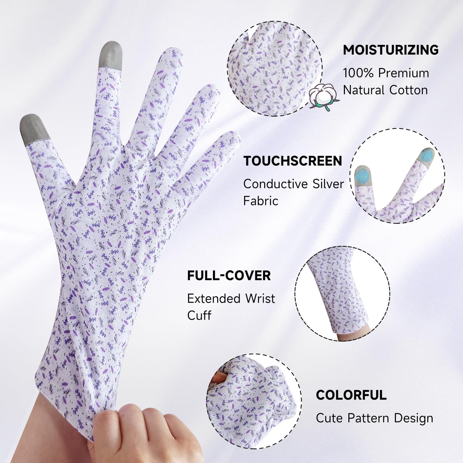 Premium 100% Cotton Gloves | Moisturizing Gloves for Dry Hands & Eczema | Ove...