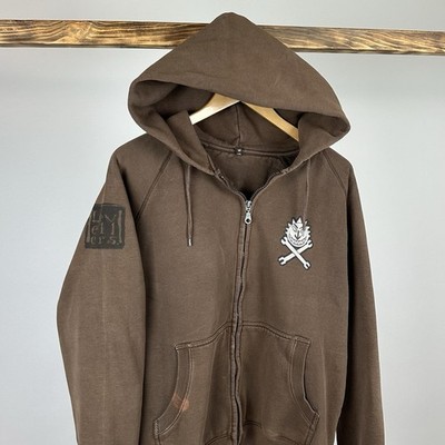 Vintage Levellers Brown Faded Distressed Band Zip Hoodie Size M