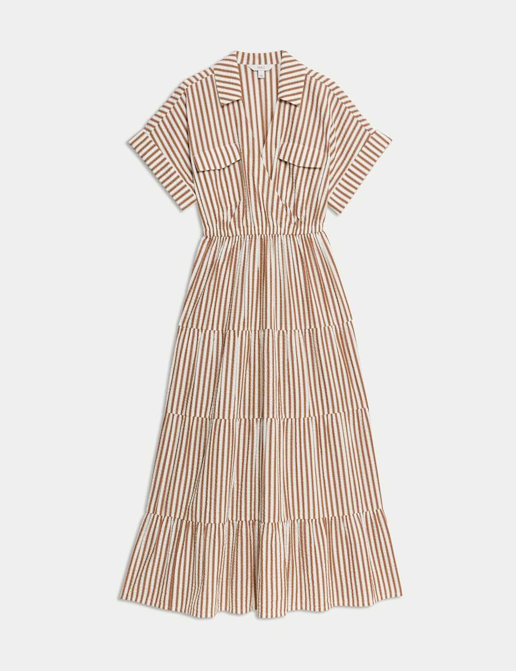 Marks & Spencer Womens Brown Mix Striped Cotton Shirt Midaxi Dress - M&S 2