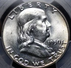 1950  FRANKLIN HALF DOLLAR PCGS MS 63 NICE WHITE SATIN LUSTER, STRONG STRIKE,