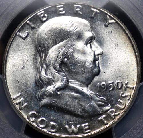 1950  FRANKLIN HALF DOLLAR PCGS MS 63 NICE WHITE SATIN LUSTER, STRONG STRIKE,