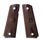 1911 US Rosewood Checkered Grips Gold Screws Fits Colt Kimber Springfield