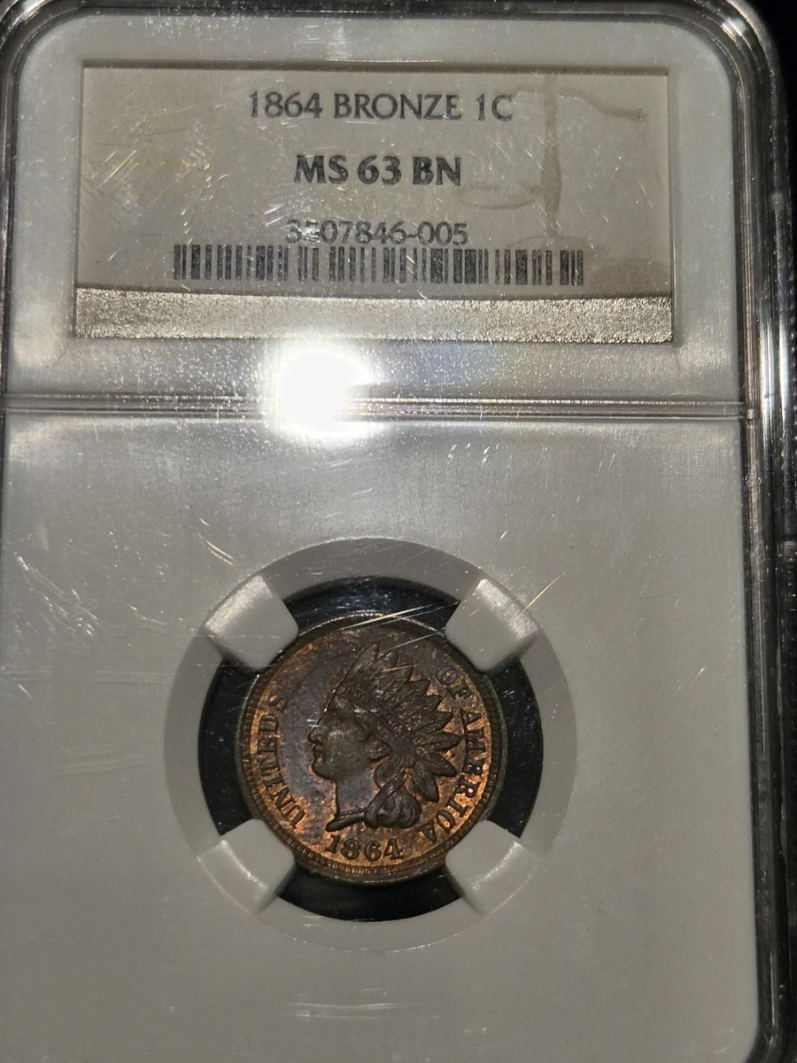 MS 63 Graded 1864 Year Indian Head Small Cents (1859-1909) for