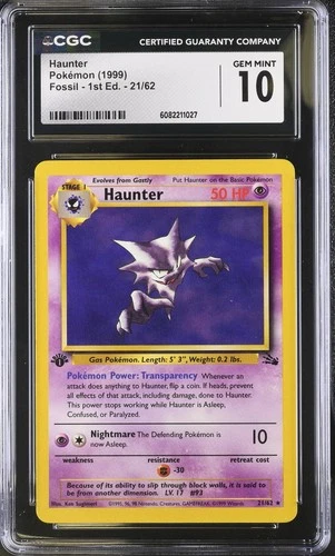 CGC 10 Haunter 21/62 Rare 1st Edition Fossil Pokémon Card