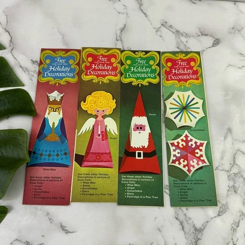 Coca Cola Vintage Promotional Christmas Ornament Set of 4 Paper Mid Century