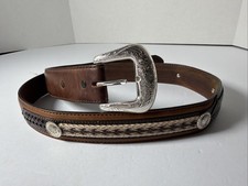 Vtg TONY LAMA buckle belt CONCHO brown 38 leather WESTERN Native American Rare