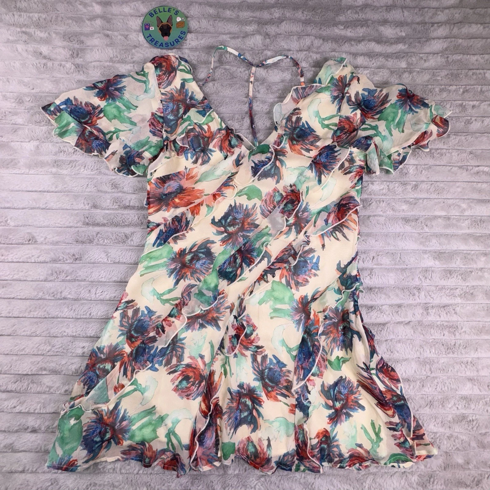 VETEMENTS Abito Anthropologie medio stampato foderato trasparente mini arte floreale da indossare fata