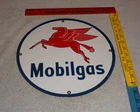 VINTAGE MOBIL MOBILGAS PEGASUS HORSE 11 3/4" PORCELAIN METAL GASOLINE & OIL SIGN