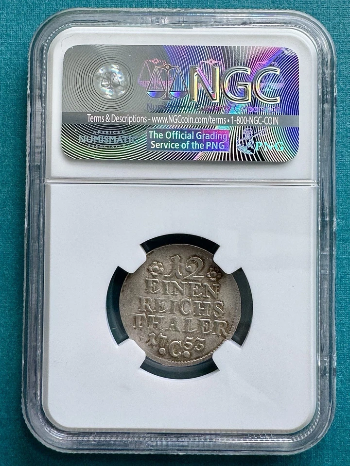 1753 C German States Prussia 1/12 Thaler | Friedrich II | NGC AU55 - Image 3 of 4