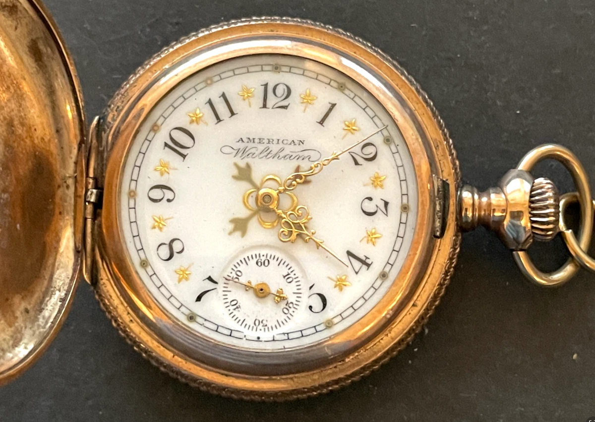 14K SOLID GOLD‎ AMERICAN WALTHAM POCKET WATCH WITH CHAIN 15J C. 1900 14k Gold Filled Victorian Waltham 15j, Model 1890  main image 2