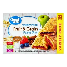 New Great Value Fruit & Grain Cereal Bars, Variety Pack, 1.3 oz, 32 Count