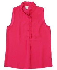 J.Crew Factory Women's 2 - NWT 54 Begonia Pink Ruffle-Trim Henley Tank Blouse