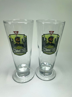 Bj's Brewhouse Pint Beer Glasses Committed Double IPA Tulip Style Set of 2 C35