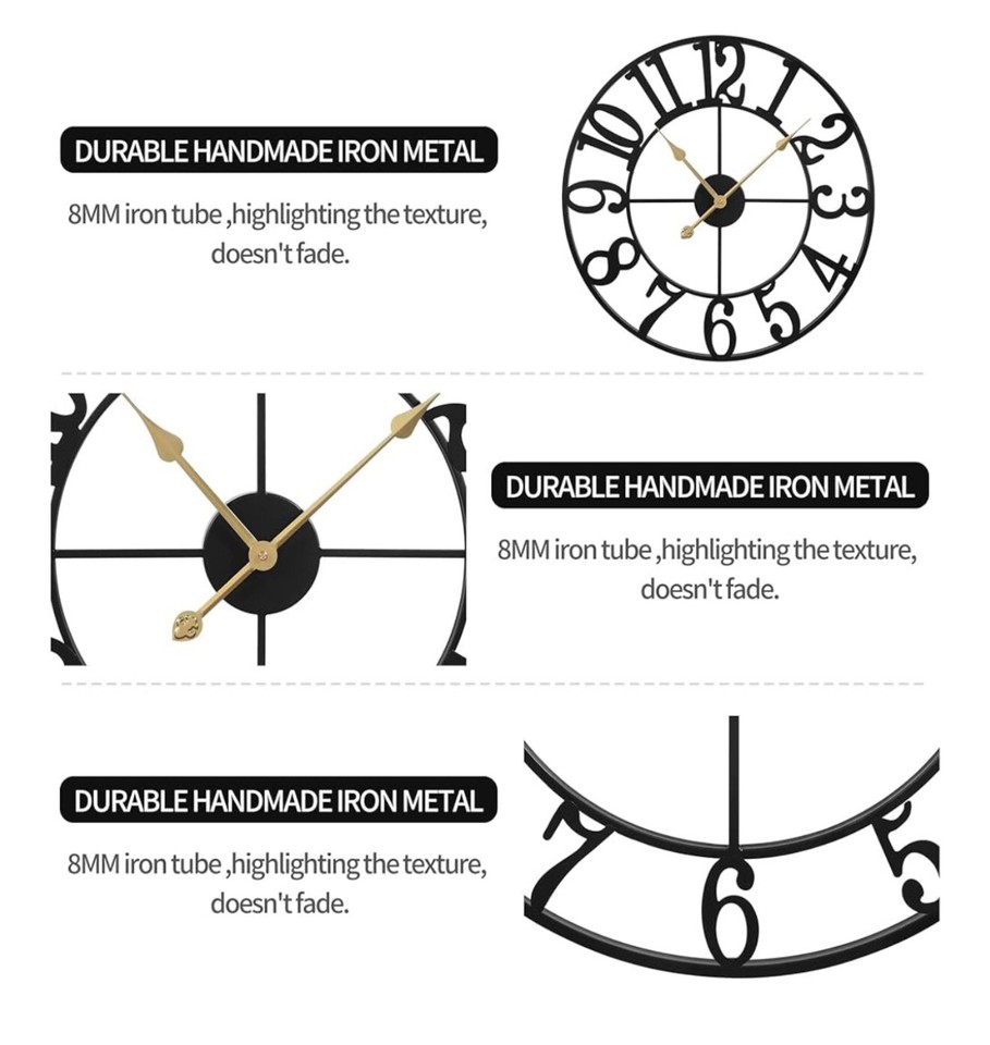 LEIKE Large Wall Clock,Silent,Non Ticking,Battery Operated Round Modern ...