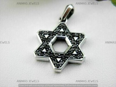Real 925 Sterling Silver 2Ct Round Black Moissanite Star Shape Pendant 18'' Chain