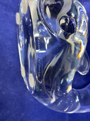 Daum France Crystal Whale Clear Art Glass Signed Paperweight