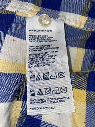 Camicia Tommy Hilfiger uomo XL blu giallo a quadri con bottoni manica lunga vestibilità personalizzata - Foto 10 di 11