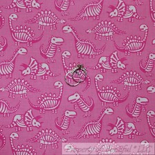 BonEful Fabric FQ Cotton Quilt VTG Pink White Dinosaur Bone Baby Girl Dot Zoo US