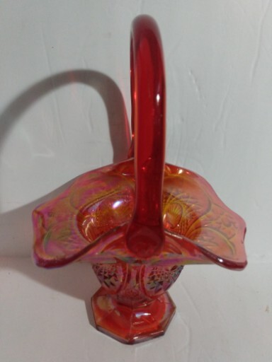 Vintage 80's Indiana Glass Heirloom Amberina Carnival Basket