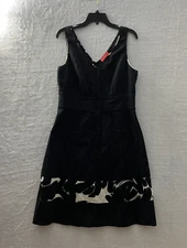 Lavia Dress Womans Large Geometric Black Sleeveless V Neck Zip Cotton Blend La