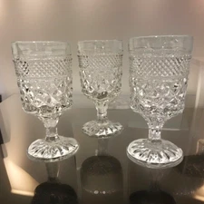 3 Vintage Anchor Hocking WEXFORD Diamond Cut Stemmed Glasses Cordial Juice 5.5"