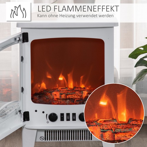 LED Elektrokamin Standkamin mit Flammeneffekt 900/1800W Weiß - Bild 5 von 9
