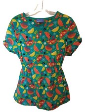 Carol's Scrubs Women's XS Scrub Top Green w/ Watermelon Print, Elastic at Waist