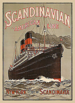 Scandinavian American Line New York Skandinavien Passagierschiff Plakate A3 304 - Bild 1 von 1