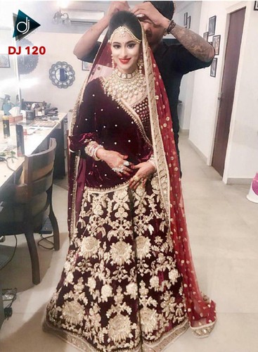 Bridal Wear Maroon Lehenga Choli Indian 