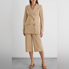 Iris + Ink Dylan Camel Tan Double Breasted Blazer Sz 8