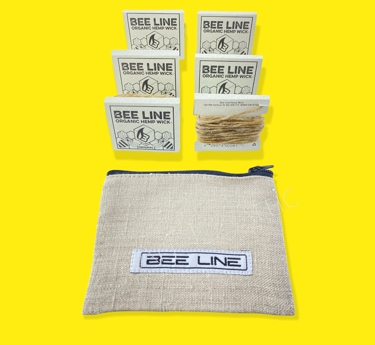 Bee Line (6 Packs) Organic Hemp Wick "World's #1 Rated" + Organic Hemp Zip Bag 