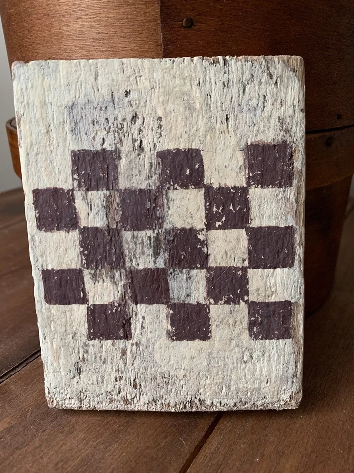 Folk Art Checkerboard Putty White Dark Red Squares Primitive Antique Gameboard - Image 2 of 4