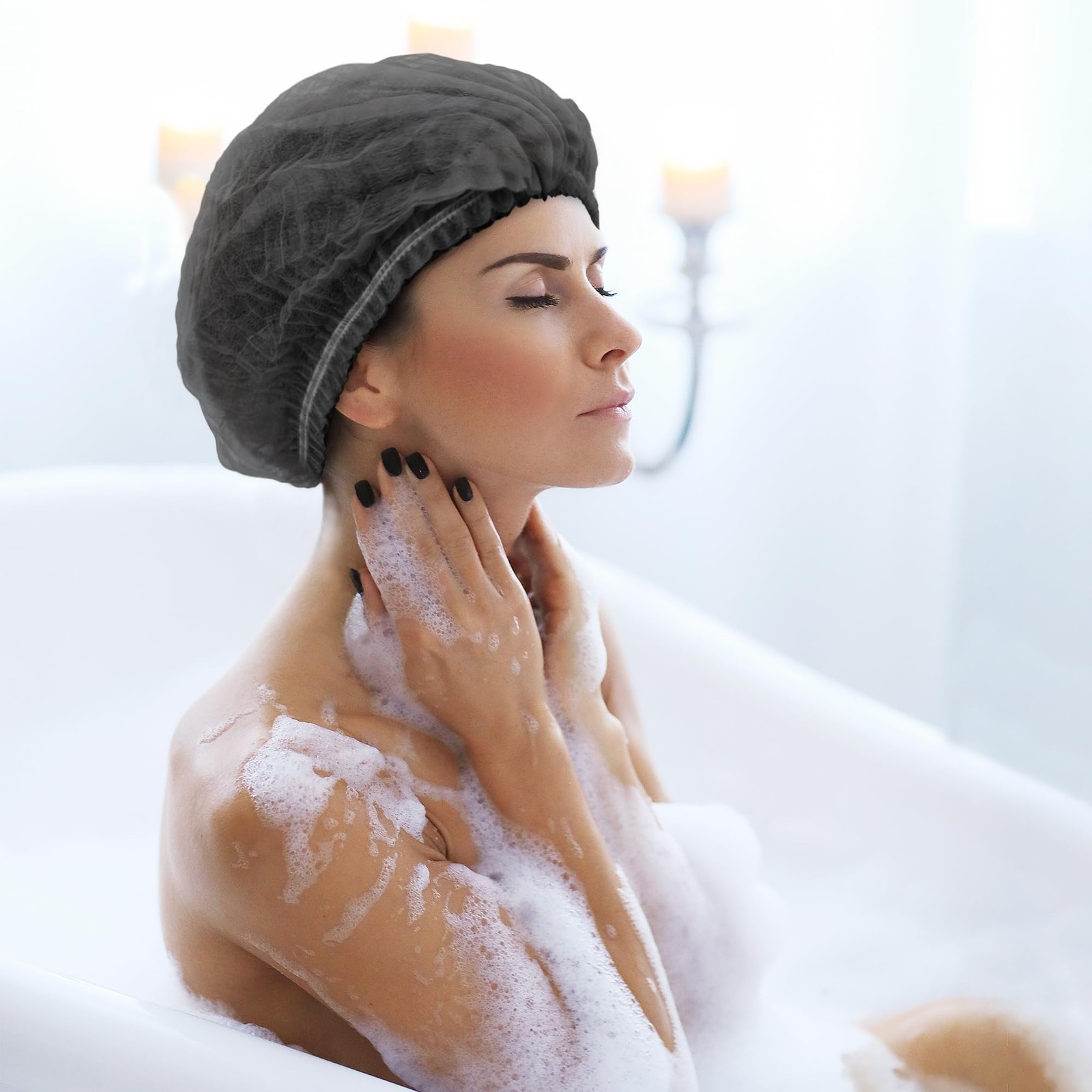 Black Disposable Polypropylene Bouffant Caps 21 Inches - Pack of 100 - Unisex...