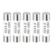 Ceramic Cartridge Fuses 25A 250V 6x25mm Fast Blow for Energy Saving Lamp 5pcs