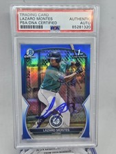 2023 1st Bowman Chrome Lazaro Montes Signed True Blue Refractor /150 PSA Auto