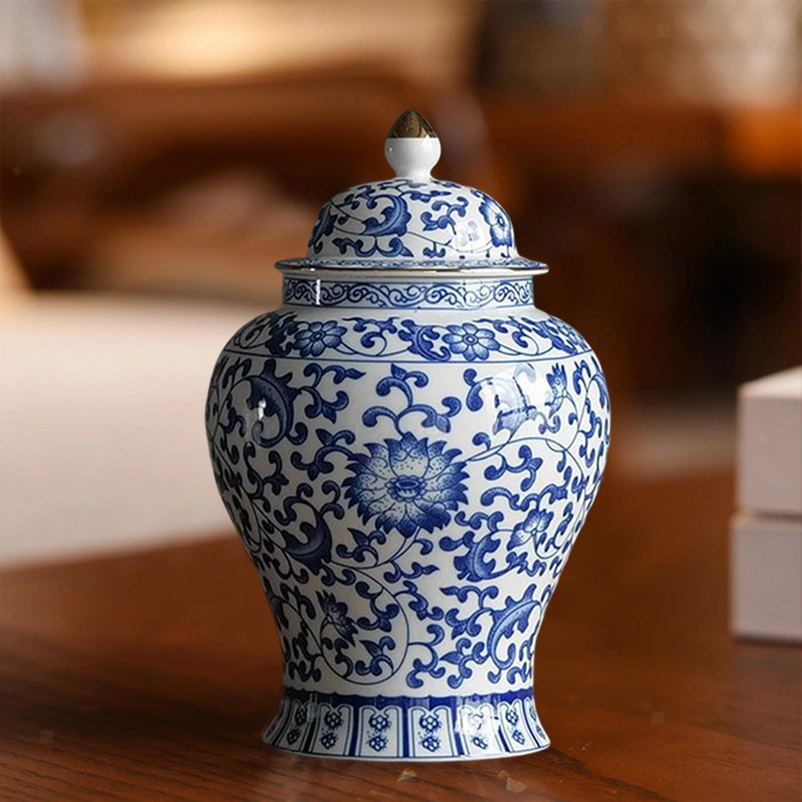 Ceramic Ginger Jar Porcelain Jar Decorative Flower Vase Blue and White