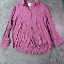 Olive and Oak Womens Button Down Textured Shirt Purple Long Sleeve Size L