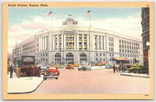 Vintage Linen Postcard South Station Boston MA Tichnor Bros. 1940s