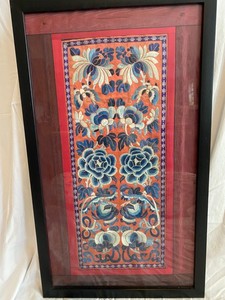 Antique Chinese Silk Embroidery Panel - Framed - Hand Stitched Textile