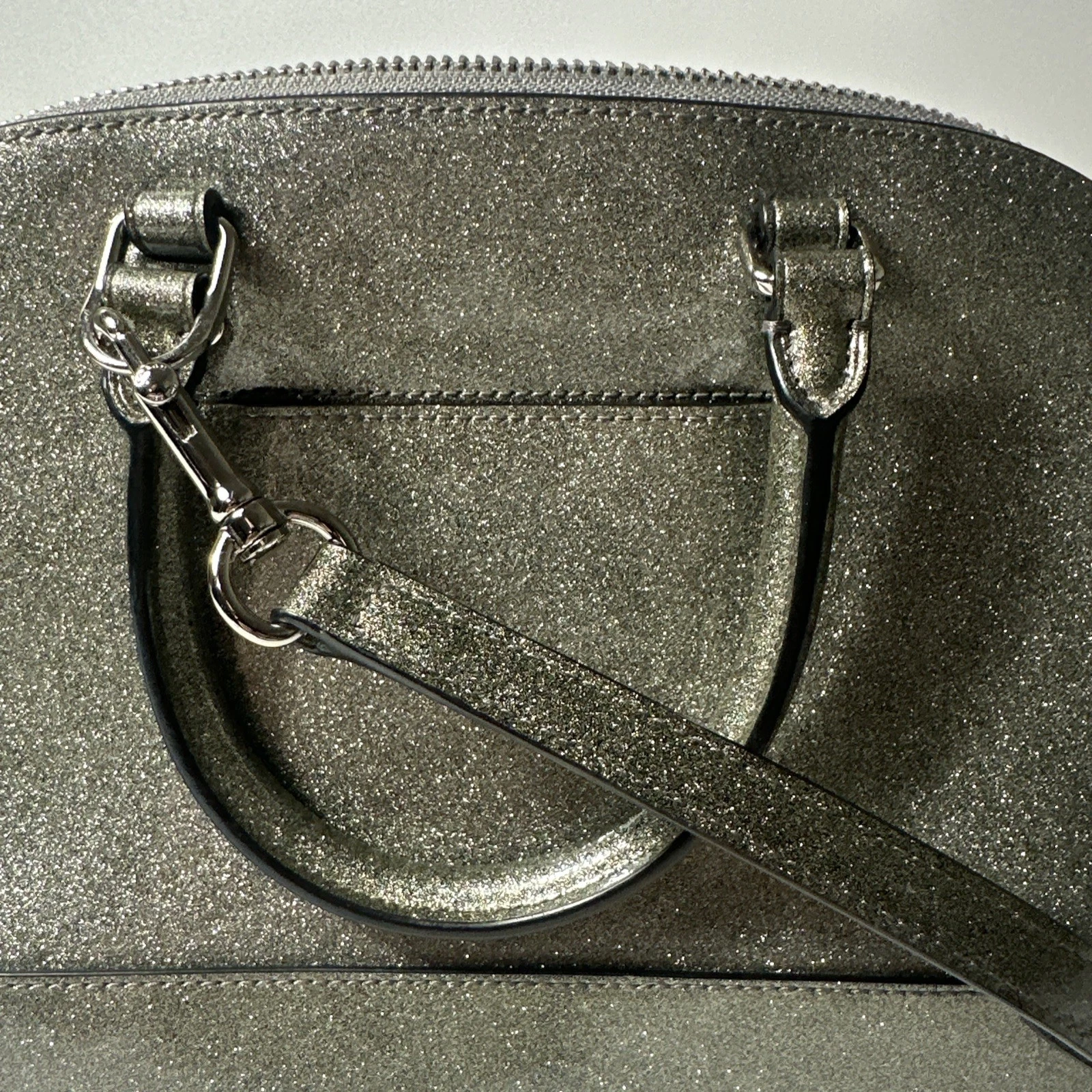 Borsa Coach Sierra Mini Glitter Argento Pelle Nera Manico Borsa a tracolla