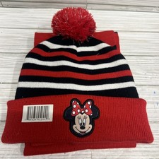 NEW  Disney Minnie Mouse Girls 2 PC Beanie Hat Scarf Set Red White Black