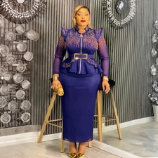 Plus Size Sets 2 Piece Women African Evening Blouse Top Long Skirt Dashiki Gown