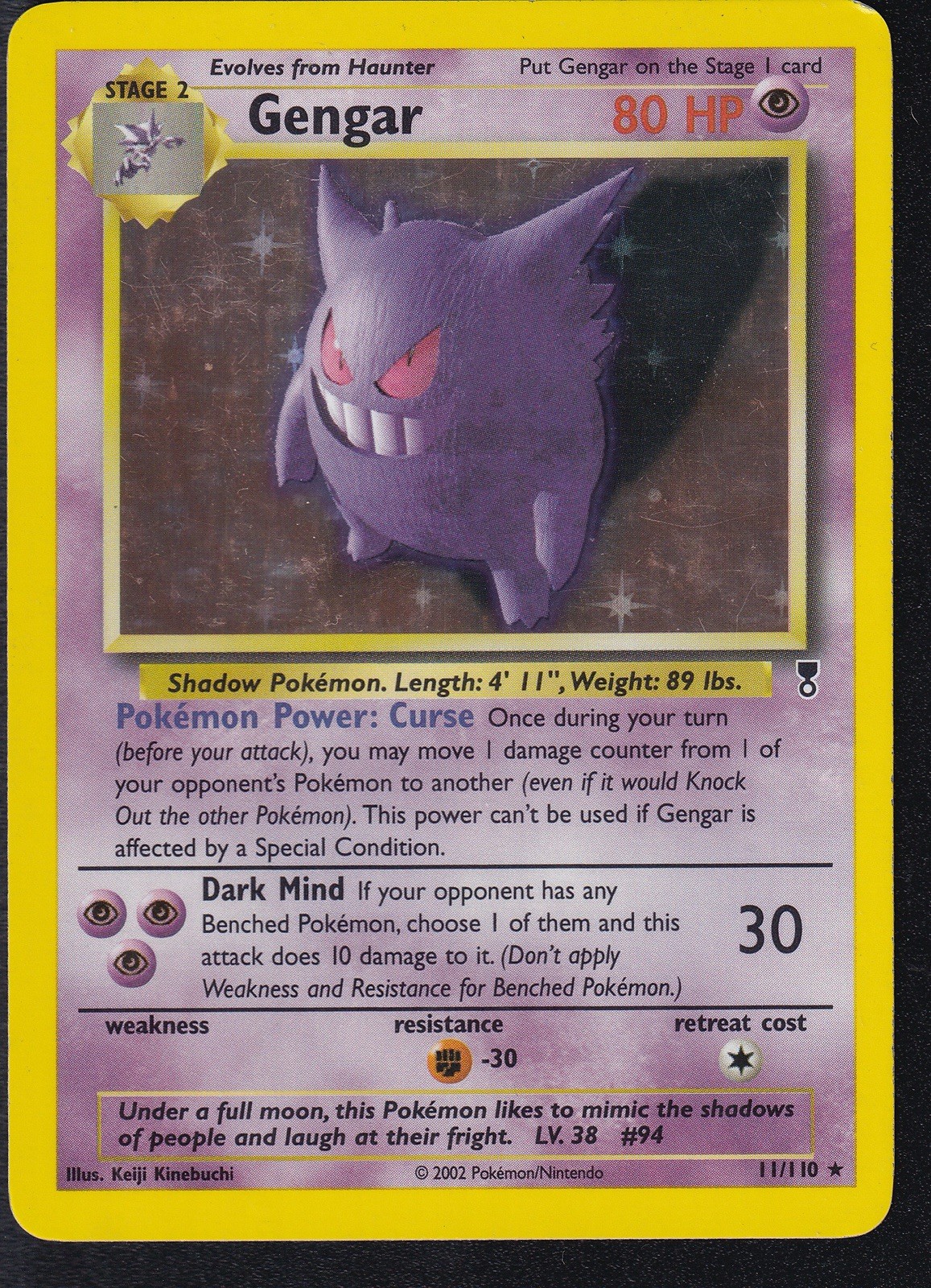 Pokémon Gengar TCG Legendary Collection Holo Card 11/110 Rare Light Play LP
