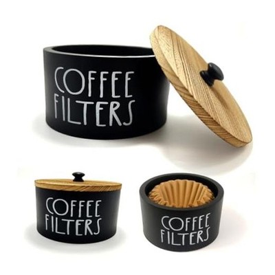 Wooden Coffee Filter Holder With Lid-Rustic Storage Container and Black