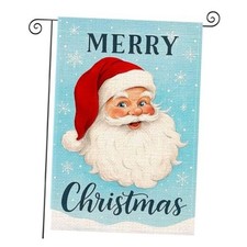 Merry Christmas Garden Flag 12x18 Inch Santa Face Burlap Double-Sided Seasonal