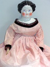 25" Antique Flat Top 1860s China Head Shoulder Plate Large Doll As Is