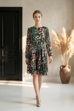 Tommy Hilfiger Floral Chiffon Long Sleeve Tie Waist Mini Dress Size 6